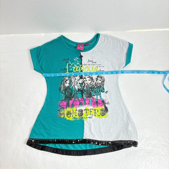 Monster High Girls Printed Rolled Cuff Top Glitter Accents Size 7-8 - Picture 8 of 10
